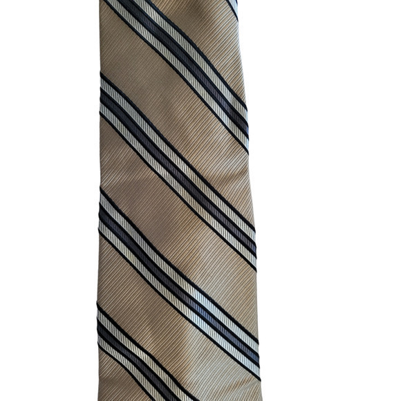 Vintage Daniel Craig Beige and Black Preppy Stripe Silk Tie - Picture 5 of 7